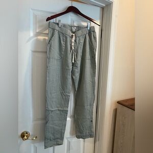 Roxy Womens Sage Green Drawstring Linen Pants